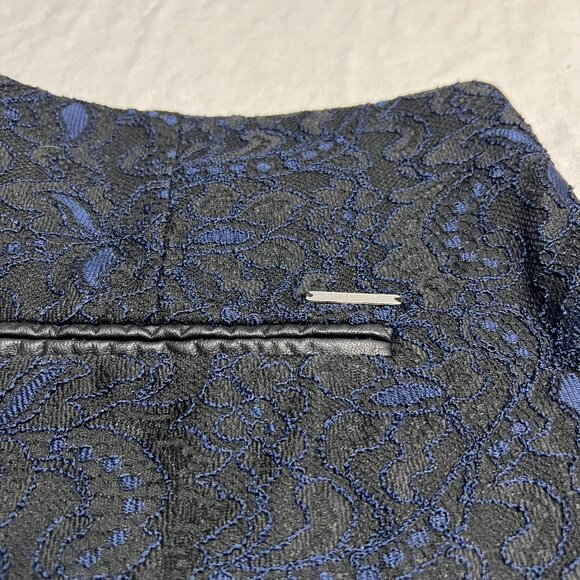 Chico's Black Label Pants Sz 2.5 Brocade Metallic Lace Trousers Navy Blue Dressy - Picture 4 of 10